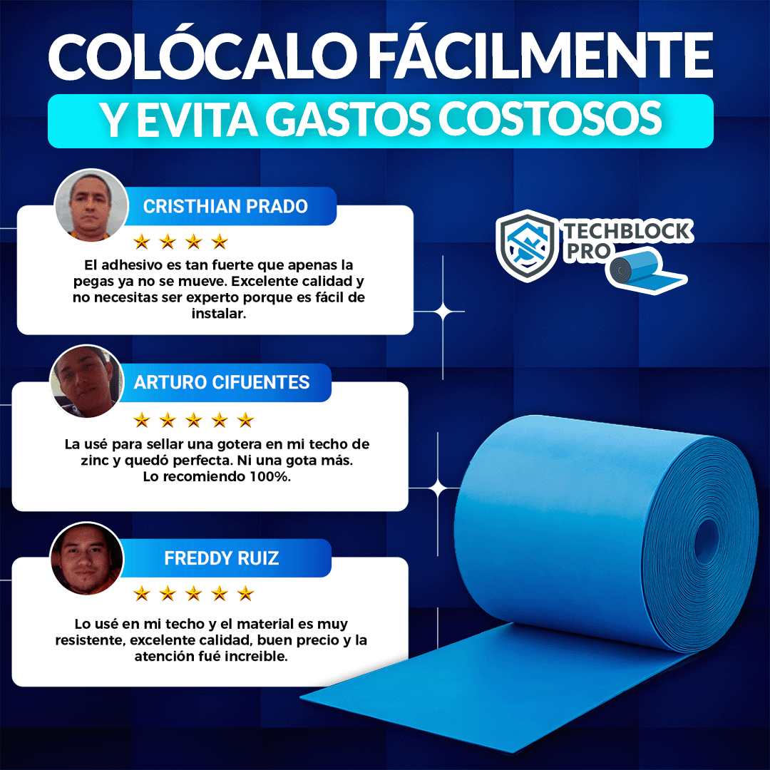 TechBlock Pro®️ Rollo impermeable adhesivo para techos (5m largo x 1m ancho)