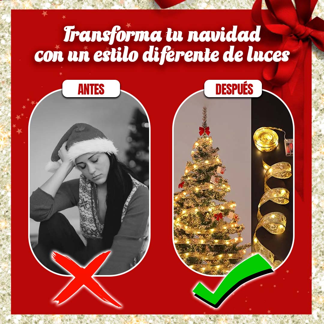 CINTA CON LUCES PARA ÁRBOL DE NAVIDAD - DORADA 🤩✨5metros