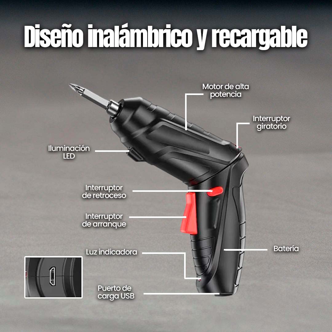 TALADRO DESTORNILLADOR INALÁMBRICO FLEXIBLE 🎁MALENTIN 48 PIEZAS🎁