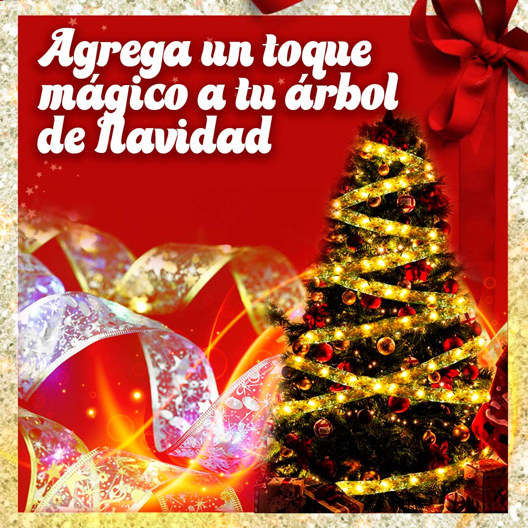 CINTA CON LUCES PARA ÁRBOL DE NAVIDAD - DORADA 🤩✨5metros