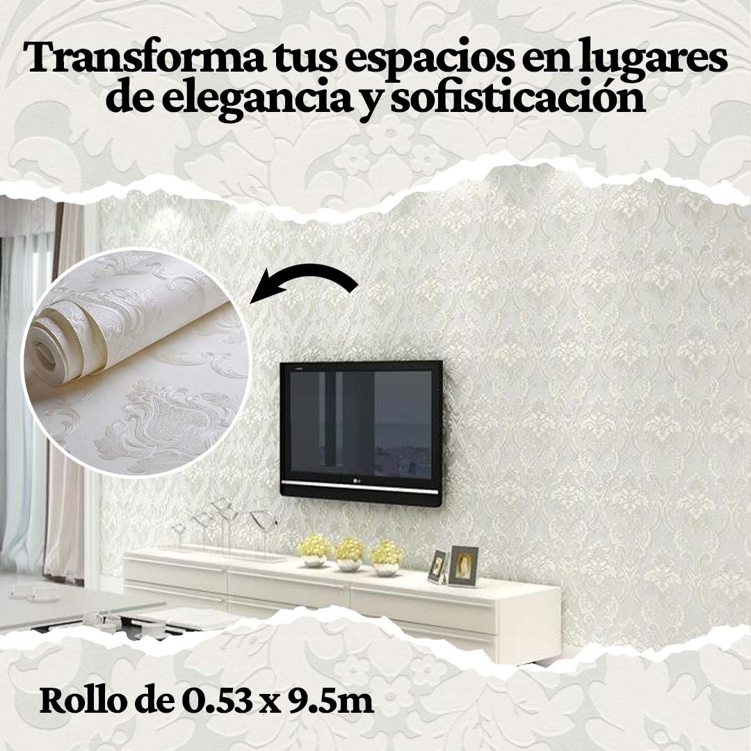 PAPEL TAPIZ DAMASCO CON RELIEVE (9,5m x 0.53)