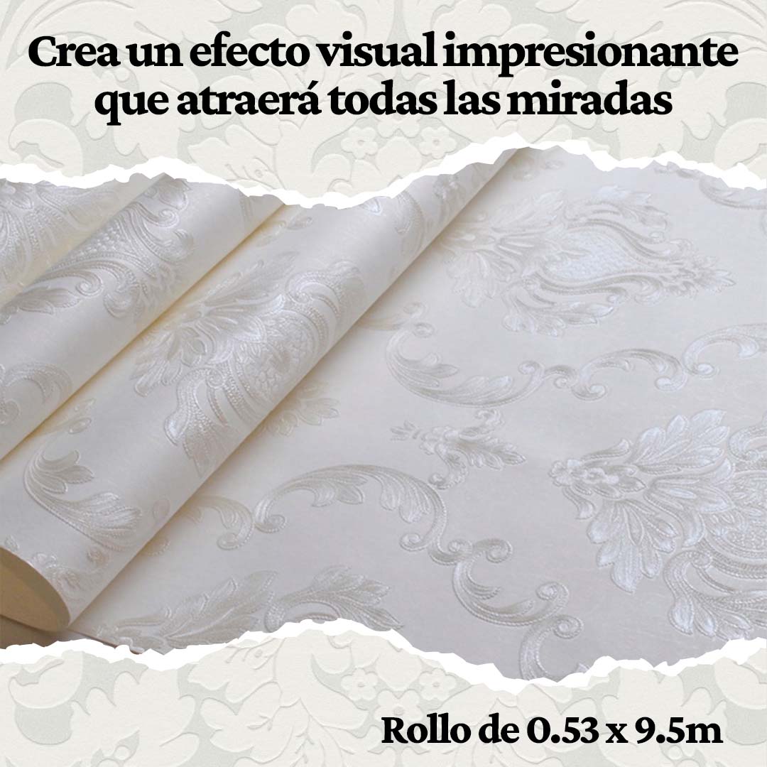 PAPEL TAPIZ DAMASCO CON RELIEVE (9,5m x 0.53)