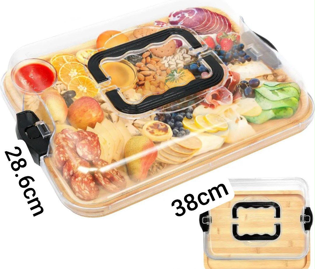 Tabla De Bambú Para Charcutería Con Tapa Y Asa De Transporte
