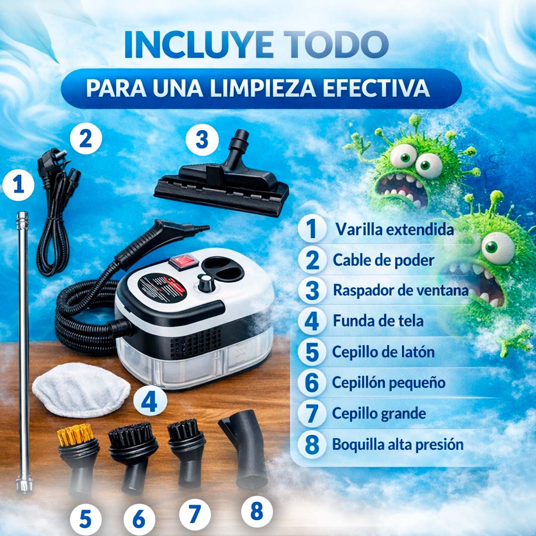 SteamClean Pro | Maquina de vapor portatil (vehiculos, cocina y baños)