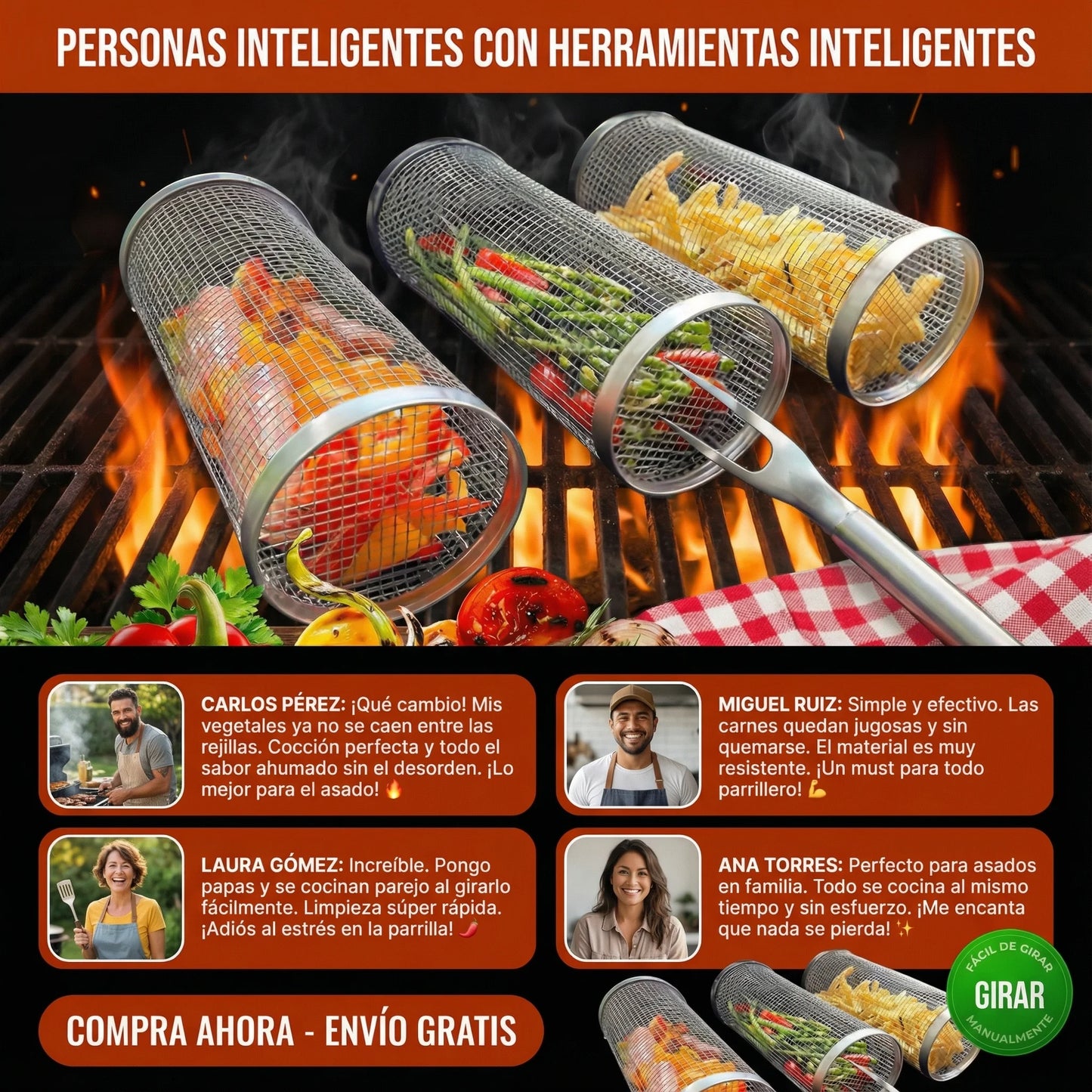 Cestas Giratorias para Parrilla – Asado Perfecto Sin Que Nada Se Caiga 🎁PROMO 2X1🎁