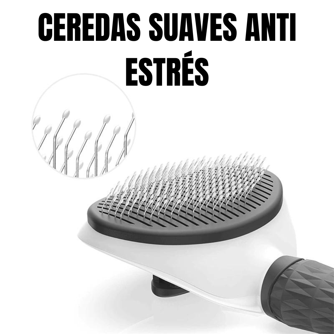 Cepillo con botón antiestrés para mascotas.