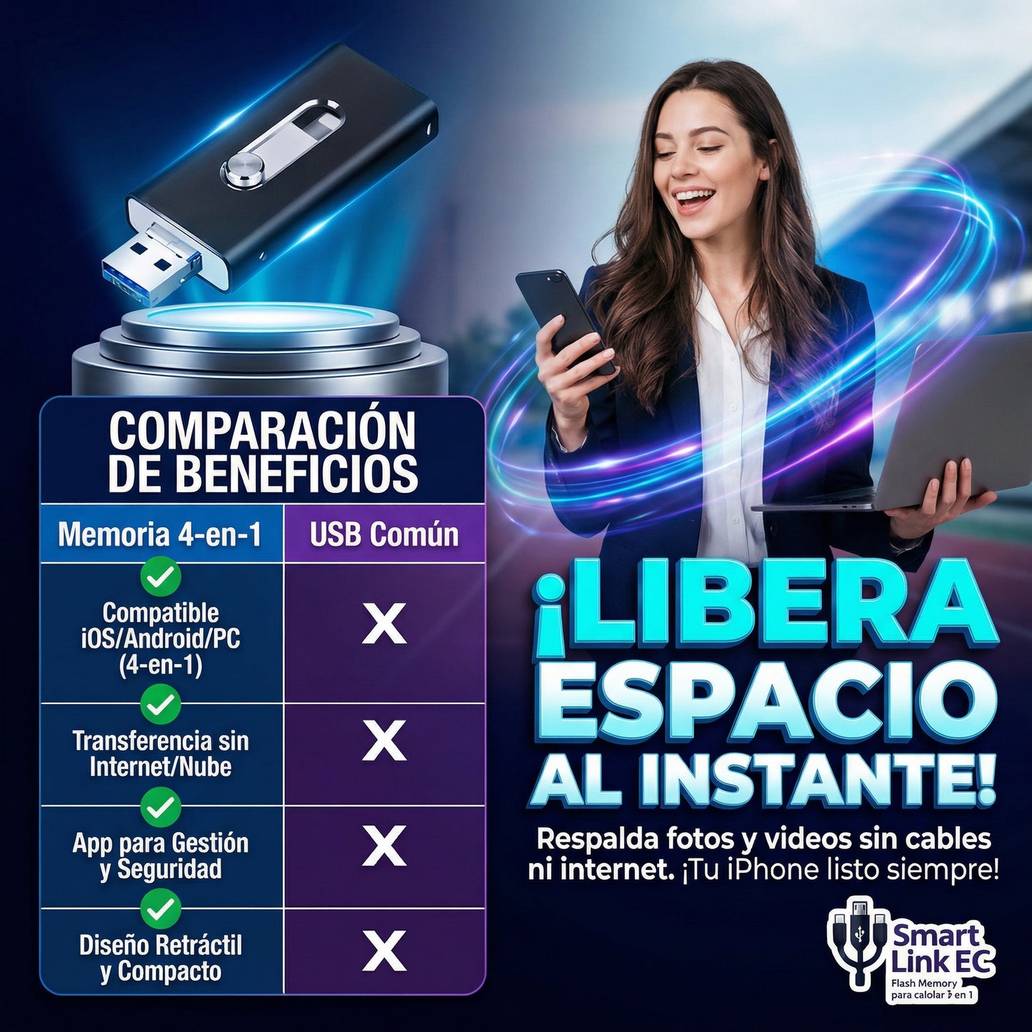 SmartLink®️ Flash Memory para celular 4 en 1 - 64GB