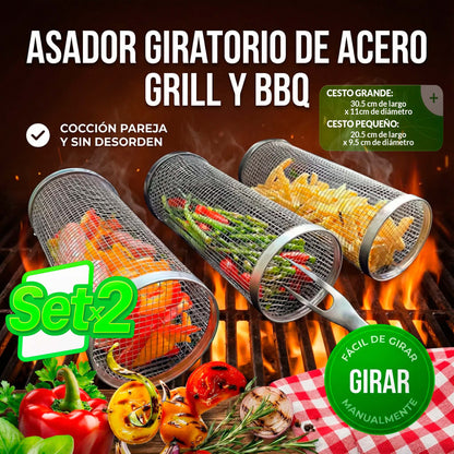 Cestas Giratorias para Parrilla – Asado Perfecto Sin Que Nada Se Caiga 🎁PROMO 2X1🎁