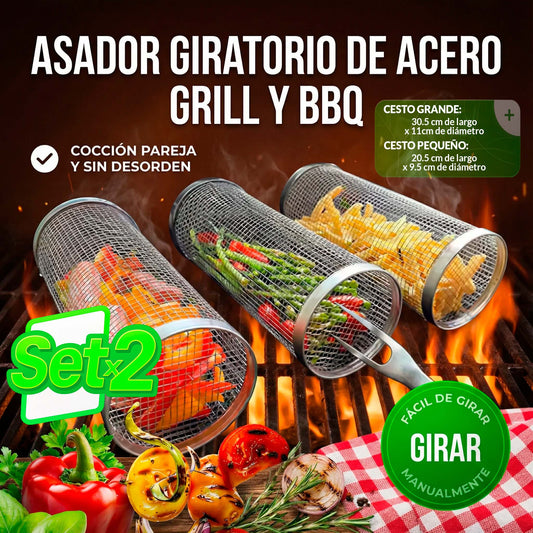 Cestas Giratorias para Parrilla – Asado Perfecto Sin Que Nada Se Caiga 🎁PROMO 2X1🎁