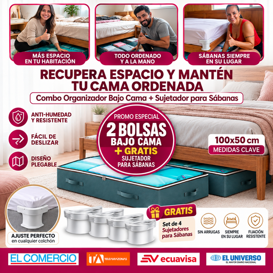 COMBO 2 BOLSAS PARA DEBAJO DE LA CAMA + SUJETADOR DE SÁBANAS