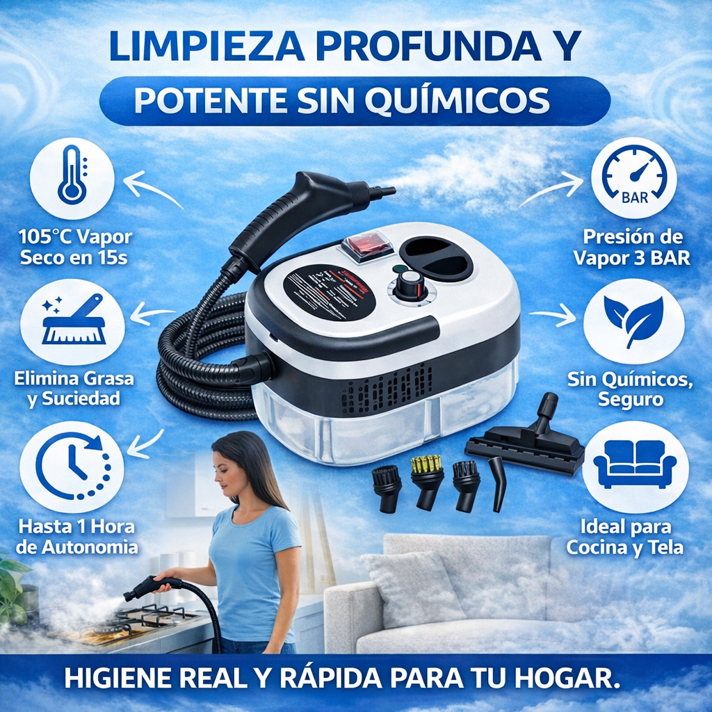 SteamClean Pro | Maquina de vapor portatil (vehiculos, cocina y baños)