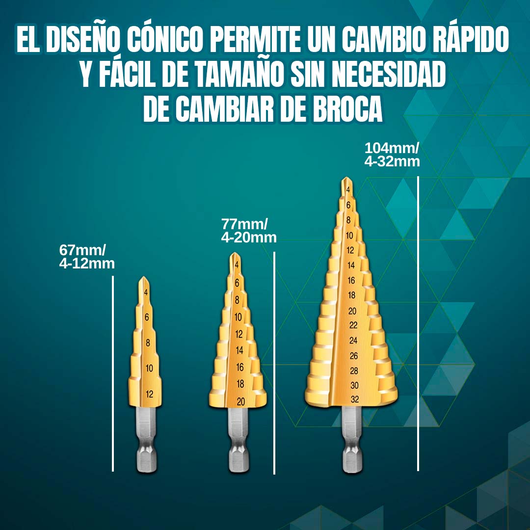 SET DE BROCAS CÓNICAS ESCALONADAS 🎁KIT 3 UNIDADES🎁