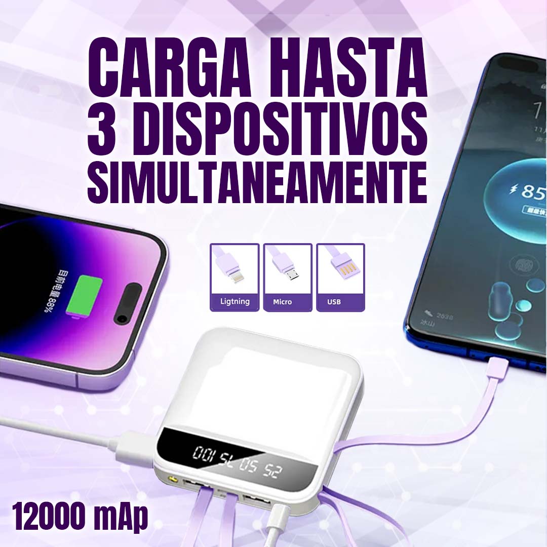 BATERÍA PORTÁTIL -Conecta hasta 3 DISPOSITIVOS - 12.000Mha