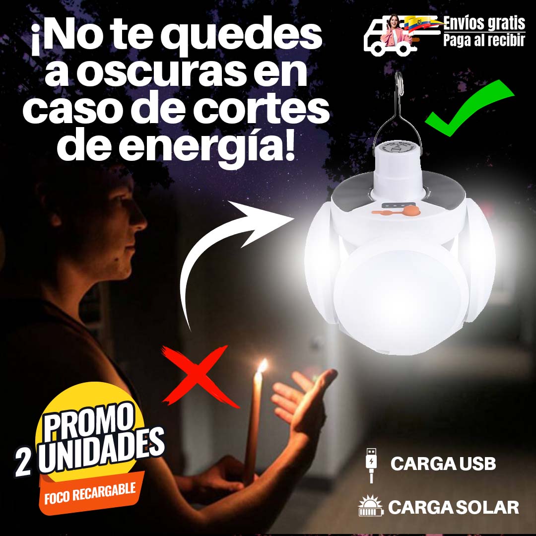 FOCO LED RECARGABLE Y SOLAR 🎁PROMO 2 UNIDADES 🎁