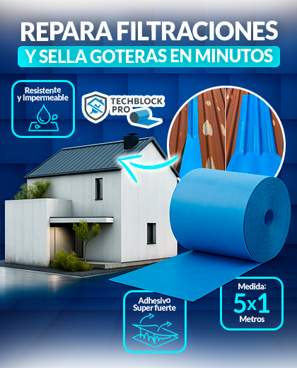 TechBlock Pro | Rollo impermeable adhesivo para techos 5 x 1 metros