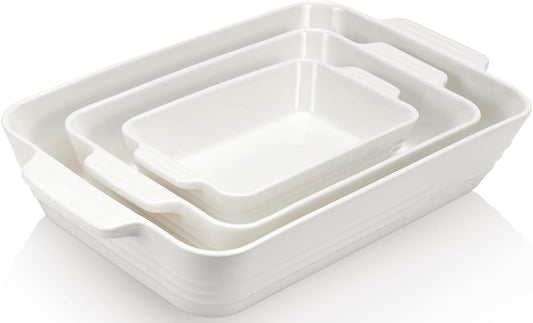 Juego de 3 REFRACTARIOS de cerámica para hornear-BLANCOS