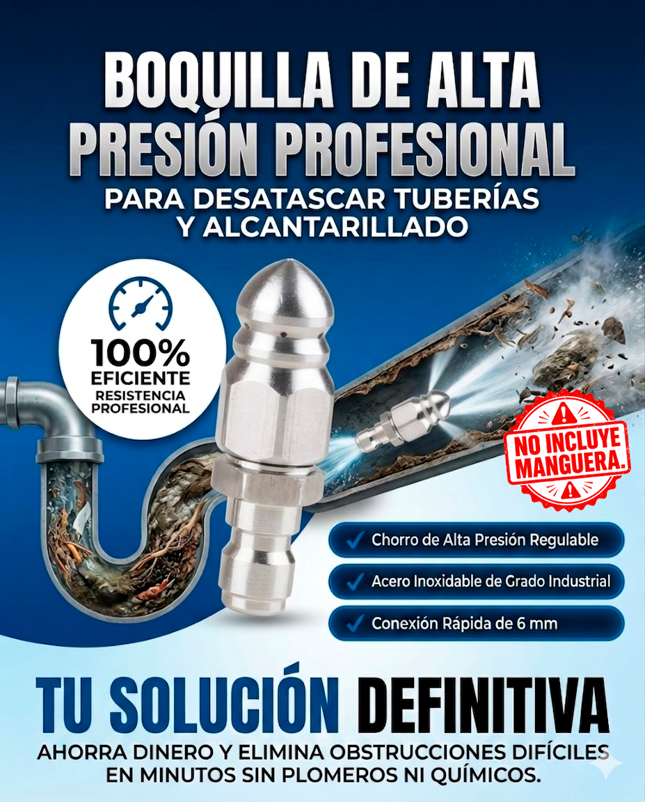 BOQUILLA DE ALTA PRESION PARA DESATASCAR ❌ (NO INCLUYE MANGUERA)