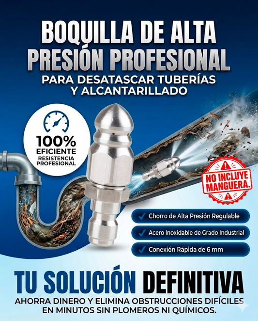 BOQUILLA DE ALTA PRESION PARA DESATASCAR ❌ (NO INCLUYE MANGUERA)