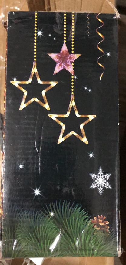 CORTINA DE LUCES AMARRILLA CON DISEÑO DE SANTA Y ESTRELLAS