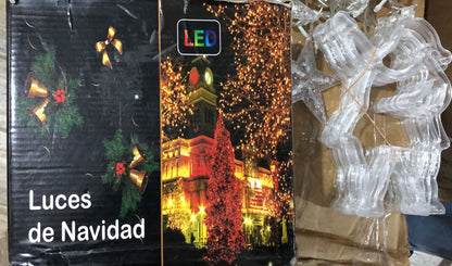 CORTINA DE LUCES AMARRILLA CON DISEÑO DE SANTA Y ESTRELLAS