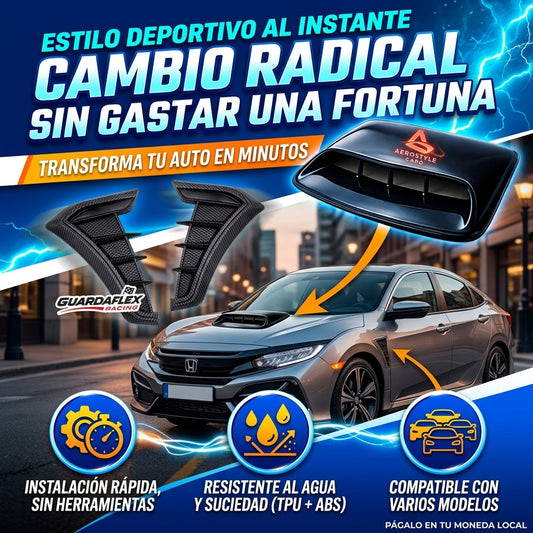 Guardaflex Racing | Cubierta lateral de carbono 🎁PROMO 2 UNIDADES🎁 + 🚘Salida de aire decorativo para auto NEGRO