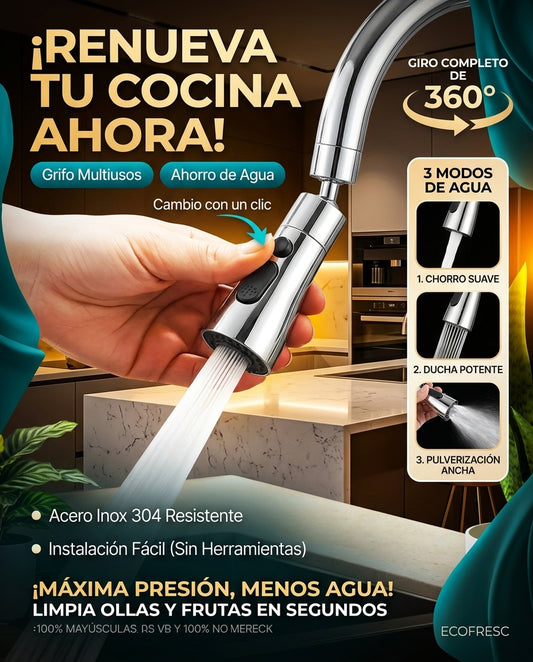 Grifo multiusos para cocina. 3 modos de salida de agua