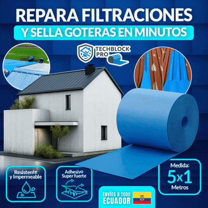 TechBlock Pro®️ Rollo impermeable adhesivo para techos (5m largo x 1m ancho)