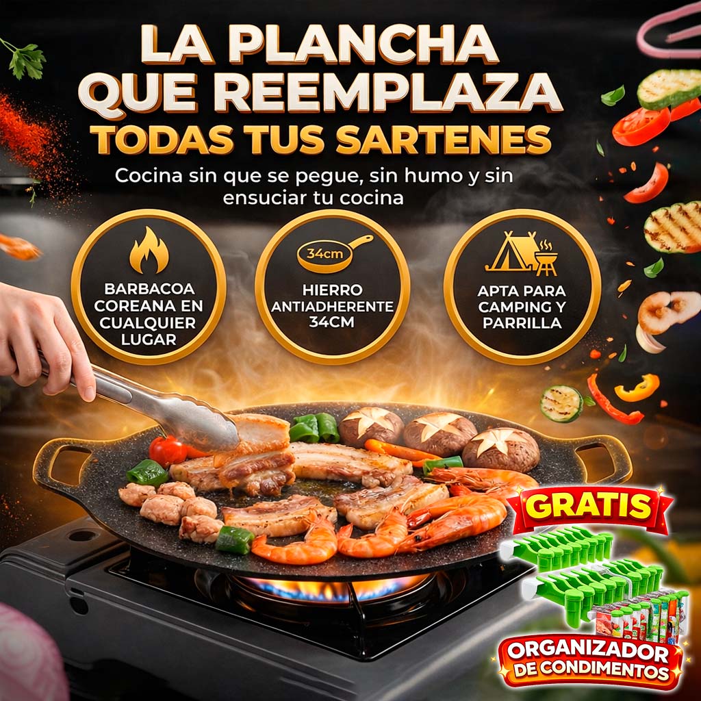 🎁GRATIS ORG CONDIMENTOS🎁 PLANCHA ESTILO KOREANA ANTIADHERENTE 34CM