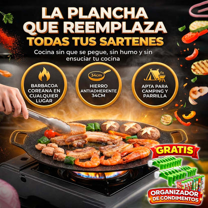 🎁GRATIS ORG CONDIMENTOS🎁 PLANCHA ESTILO KOREANA ANTIADHERENTE 34CM