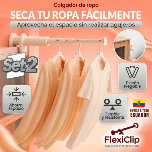 FlexiClip - Tubo colgador de ropa retractil Set x2