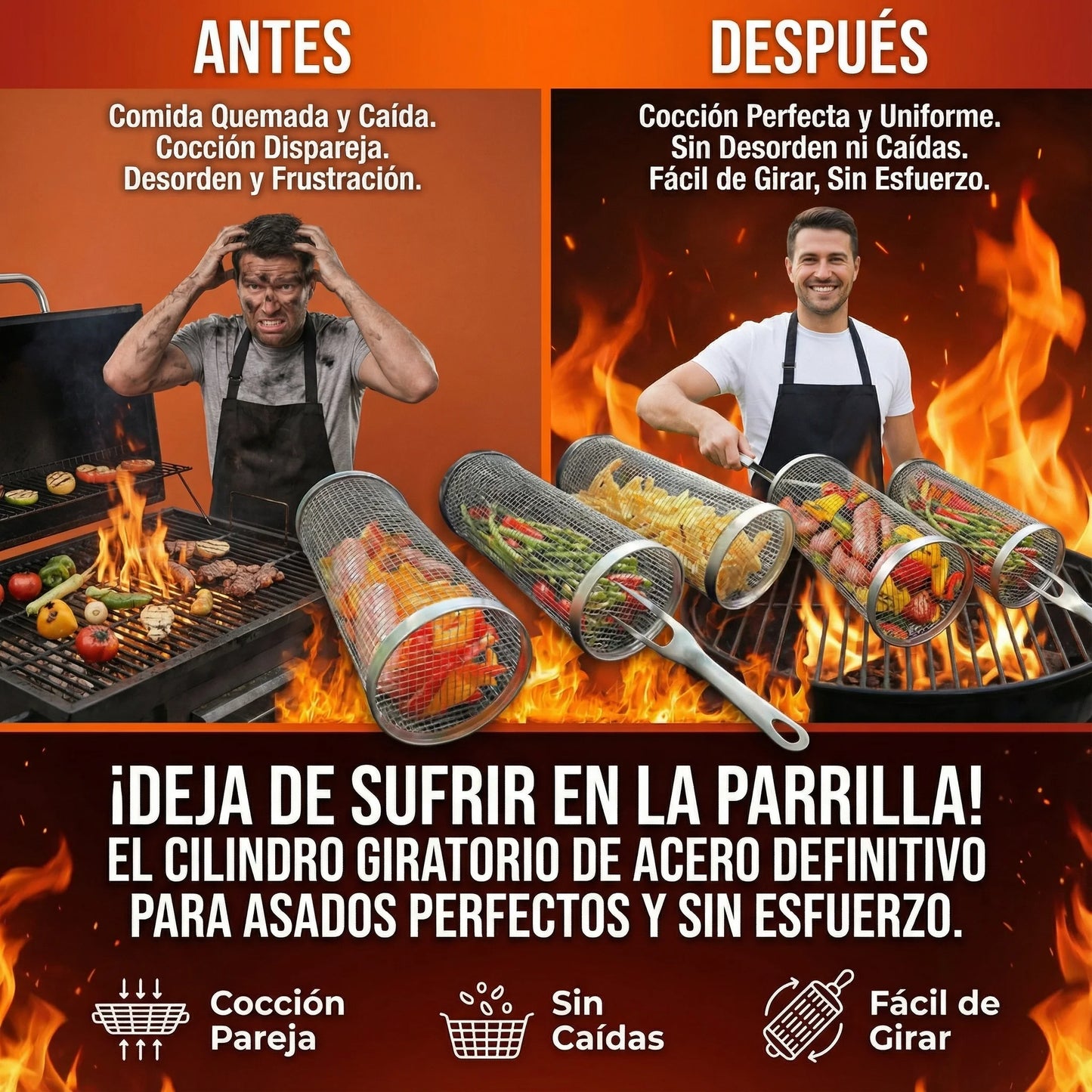 Cestas Giratorias para Parrilla – Asado Perfecto Sin Que Nada Se Caiga 🎁PROMO 2X1🎁