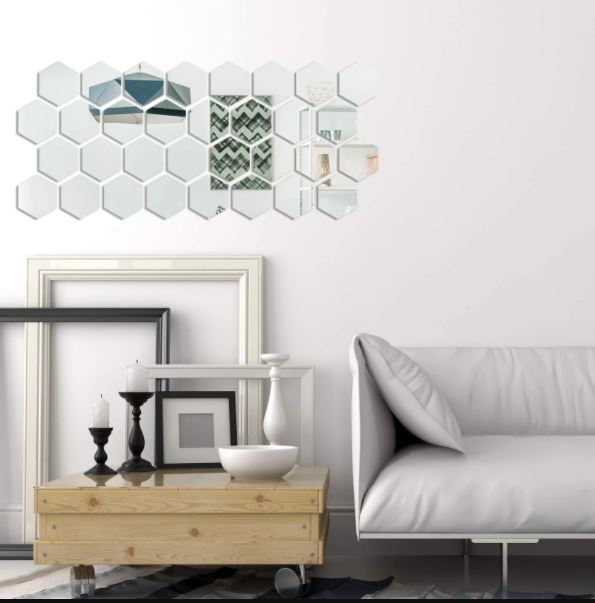 Hexagonal Mirror®️ Espejo Sticker Hexagonal decorativo acrílico Set x 12