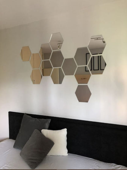 Hexagonal Mirror®️ Espejo Sticker Hexagonal decorativo acrílico Set x 12