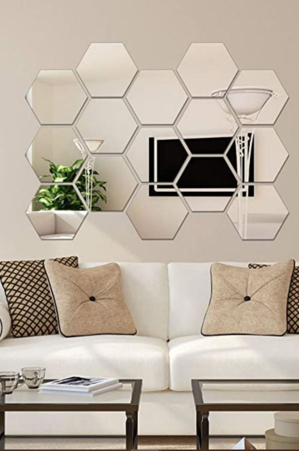 Hexagonal Mirror®️ Espejo Sticker Hexagonal decorativo acrílico Set x 12
